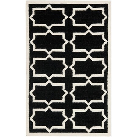 Safavieh 4 Ft. X 6 Ft. Small Rectangle Contemporary Dhurries- Black And Ivory- Flatweave Rug DHU549L-4